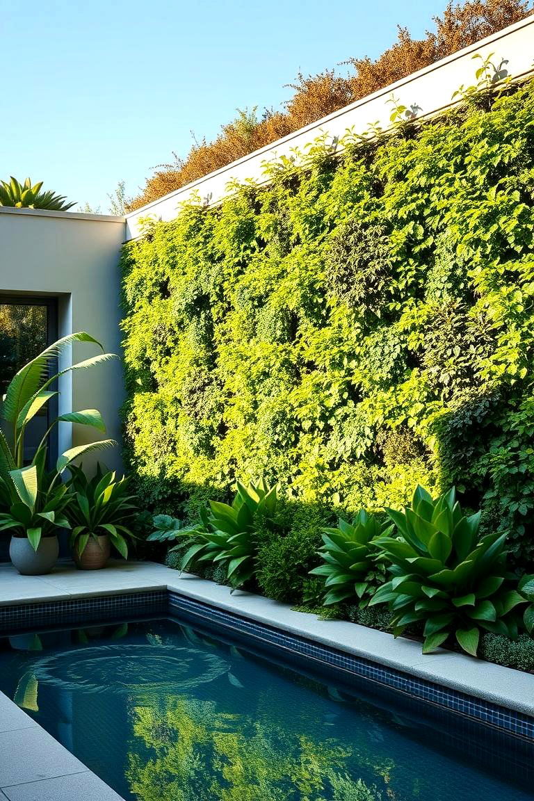 Vertical Living Walls to Maximize Green Space - 25 Pool Landscaping Ideas
