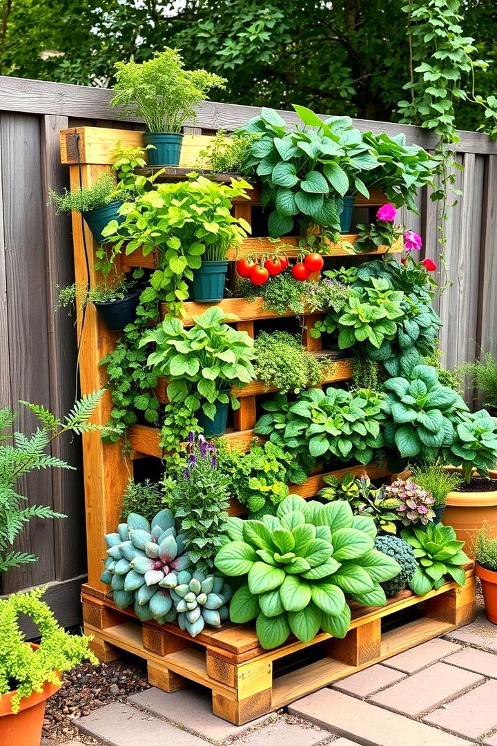 Vertical Pallet Garden with Mixed Plants - 25 Vertical Pallet Garden Ideas