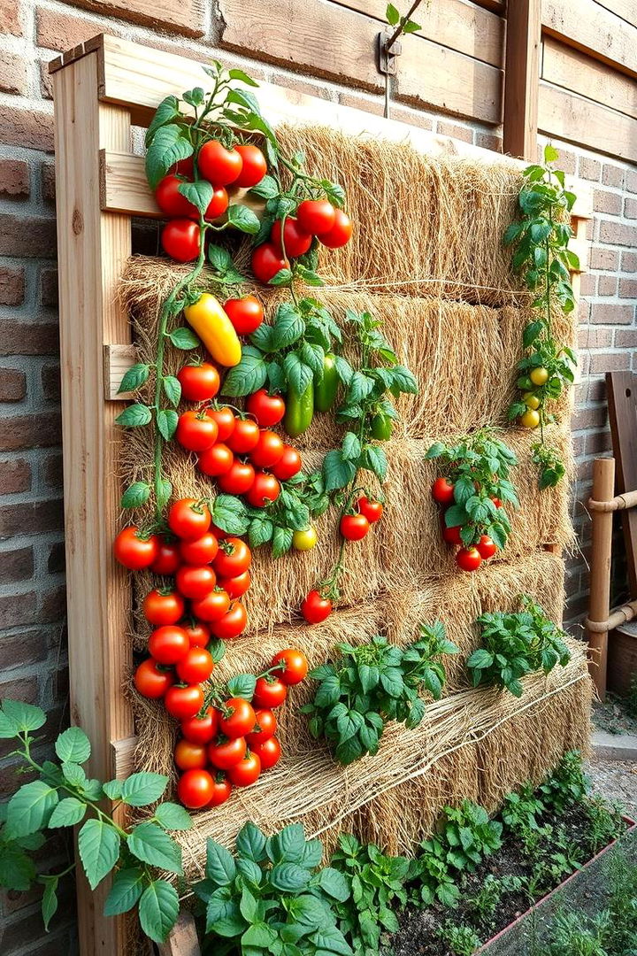Vertical Pallet Garden with Straw Bale - 25 Vertical Pallet Garden Ideas