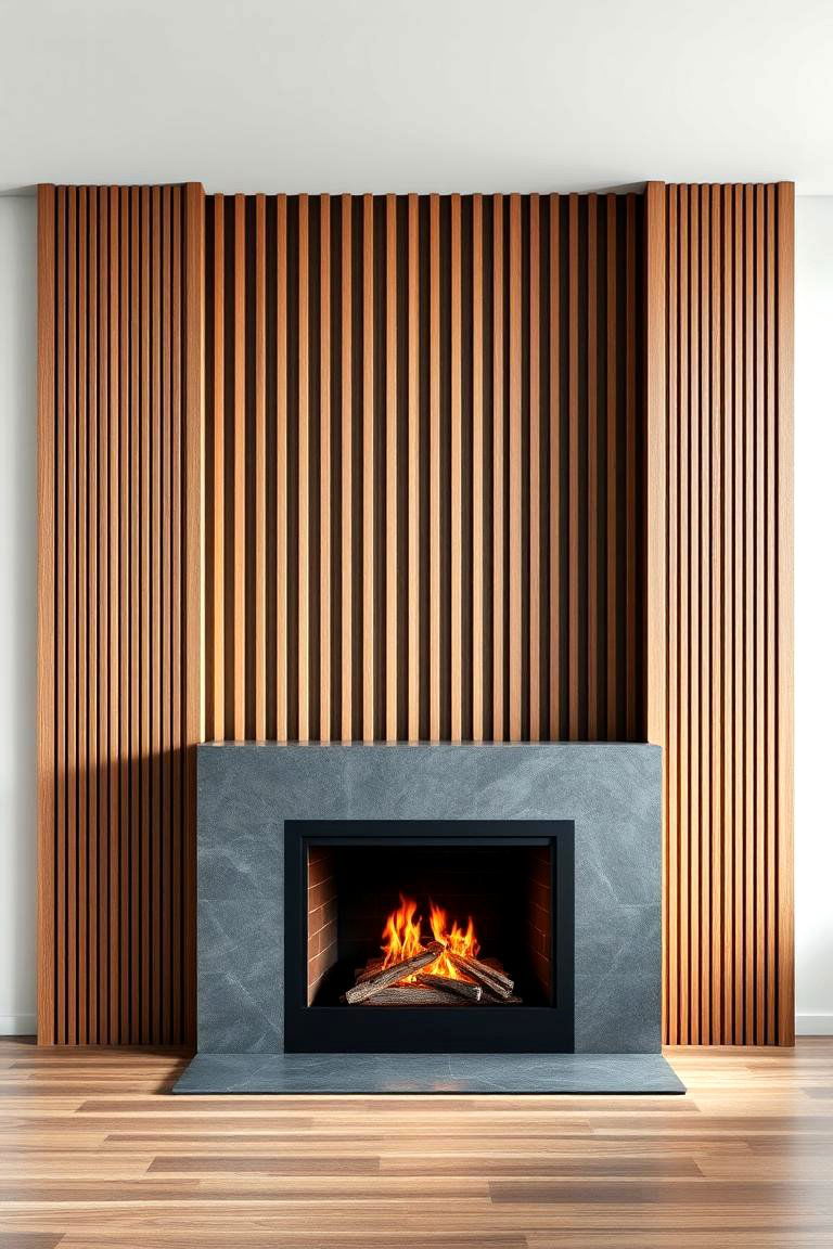 Vertical Slat Wall for a Modern Textured Look - 25 Fireplace Wall Ideas