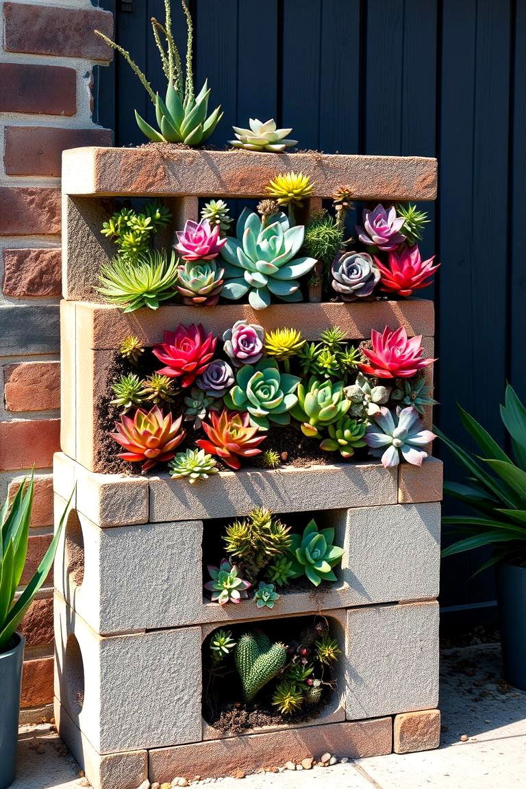 Vertical Succulent Garden - 25 Cinder Block Garden Ideas