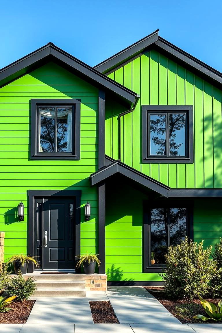 Vibrant Green with Black Highlights - 25 Green House Exterior With Black Trim