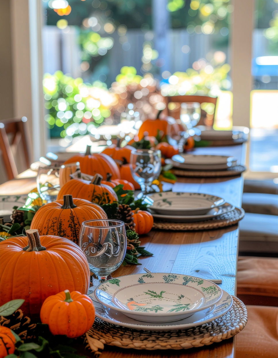 Vibrant Orange and Green Theme Thanksgiving Table Settings