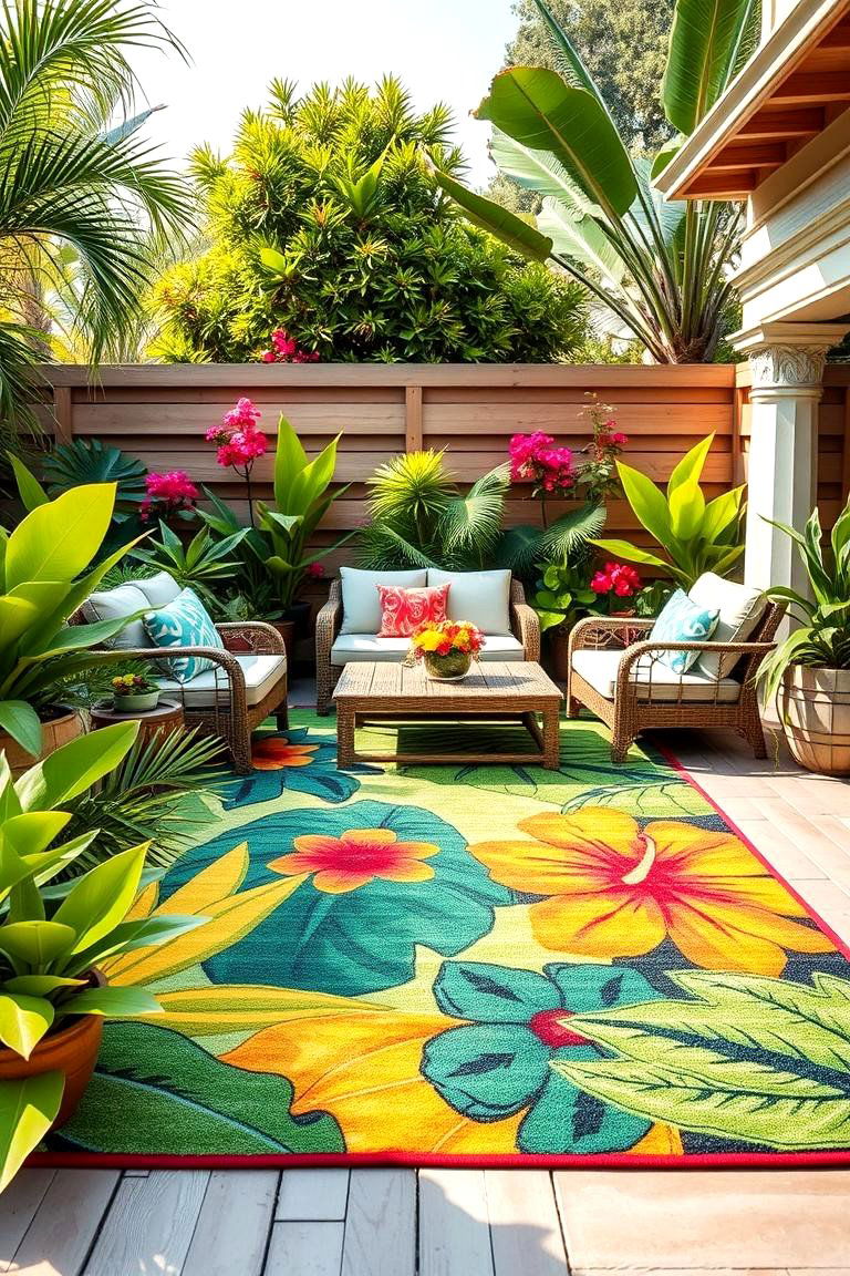 Vibrant Outdoor Rugs - 25 Tropical Backyard Ideas