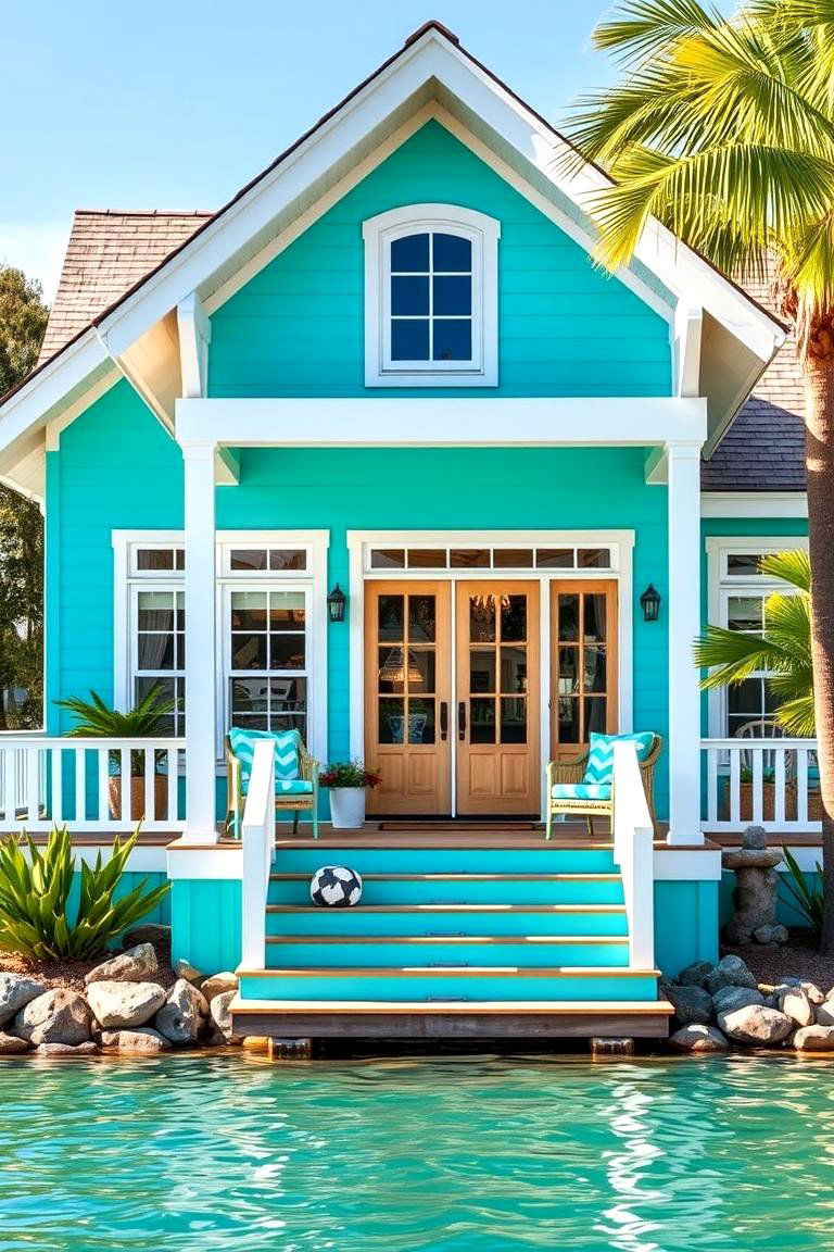 Vibrant Turquoise for Bold Coastal Flair - 25 Lake House Exterior Colors Ideas