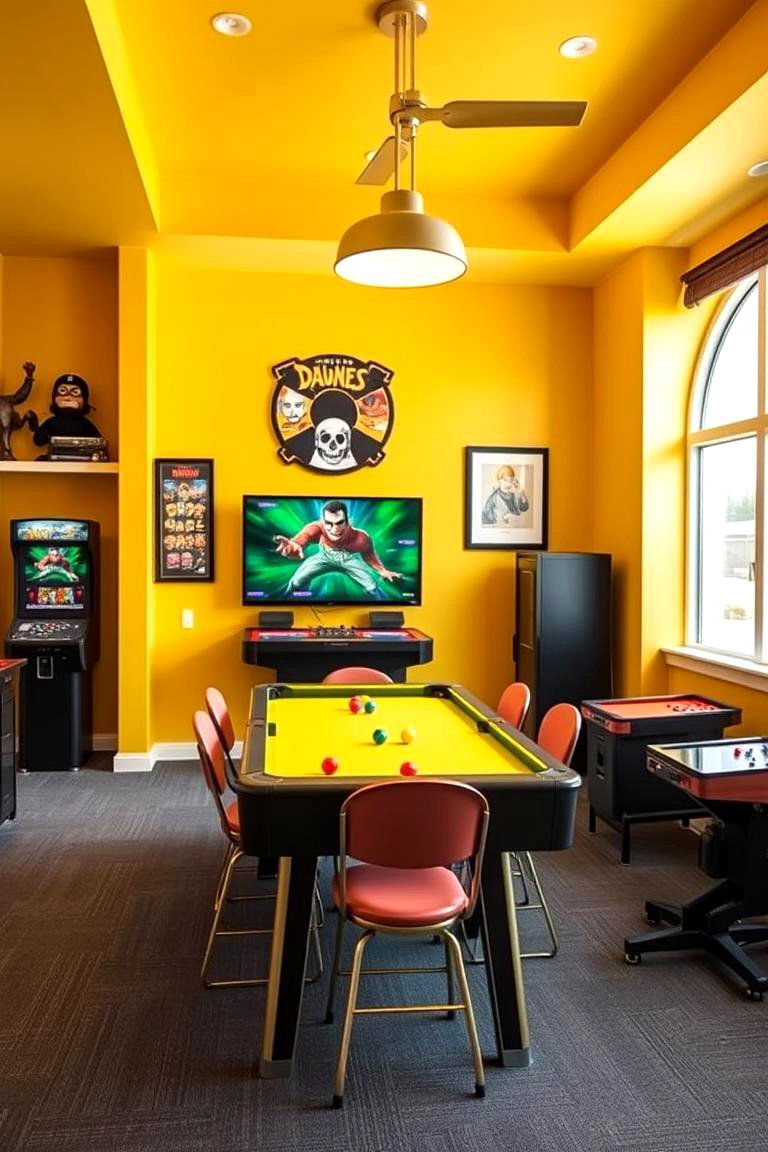 Vibrant Yellow for a Fun Energetic Atmosphere - 25 Game Room Paint Ideas