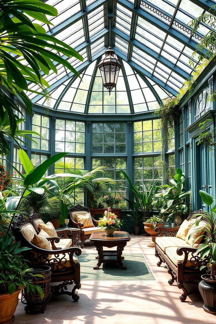 Victorian Conservatory with Classic Greenery - 25 Victorian Sunroom Ideas