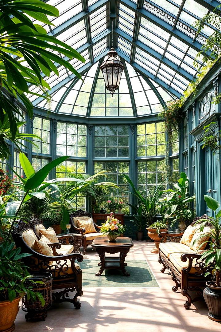 Victorian Conservatory with Classic Greenery - 25 Victorian Sunroom Ideas