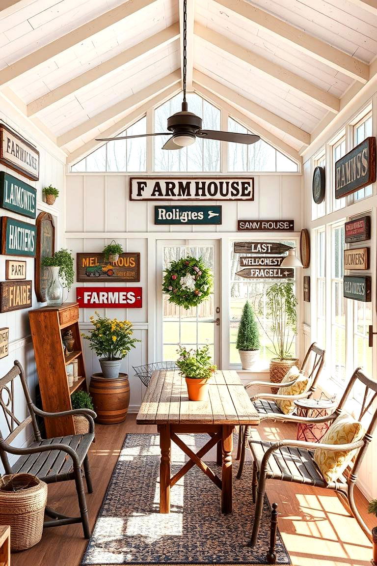 Vintage Farmhouse Signage - 25 Farmhouse Sunroom Ideas