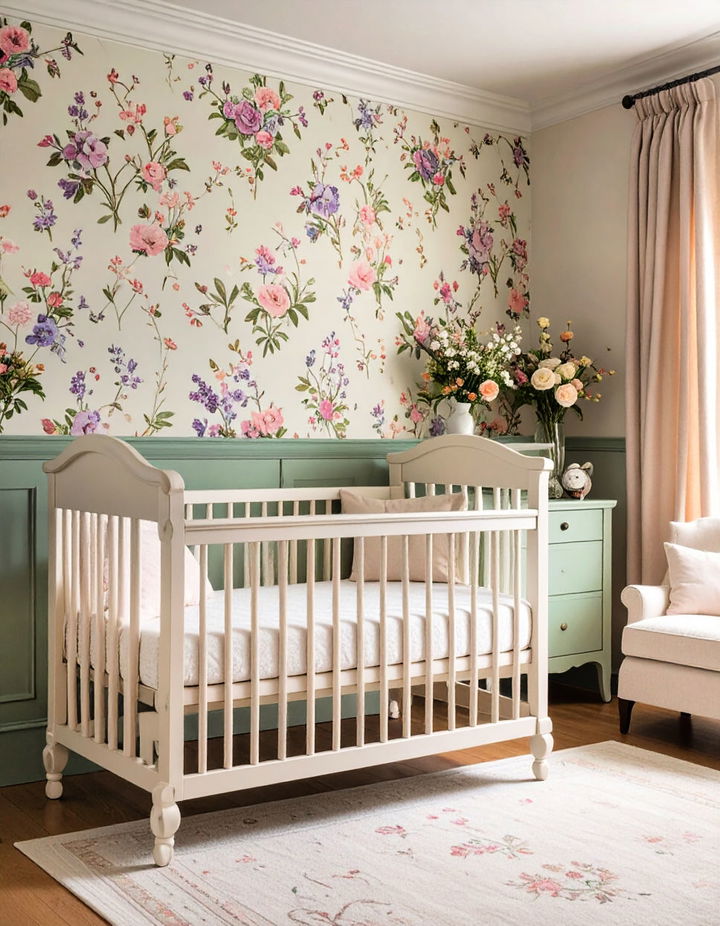 Vintage Floral Wallpaper for a Soft Whimsical Feel Vintage Nursery Ideas