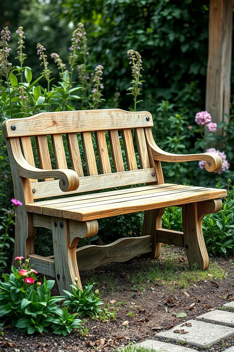 Vintage Garden Bench with a Rustic Finish - 25 Garden Bench Ideas