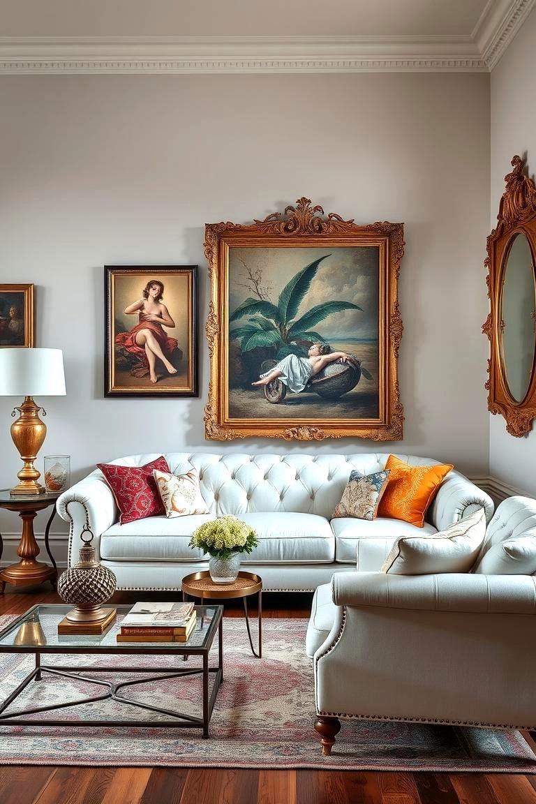 Vintage Glamour with Antique Touches - 25 White Couch Living Room Ideas