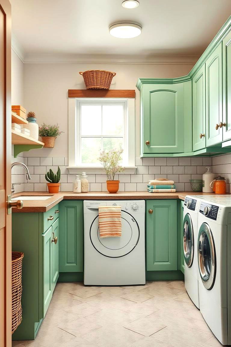 Vintage Green Cabinets for Nostalgic Charm - 25 Green Laundry Room Ideas