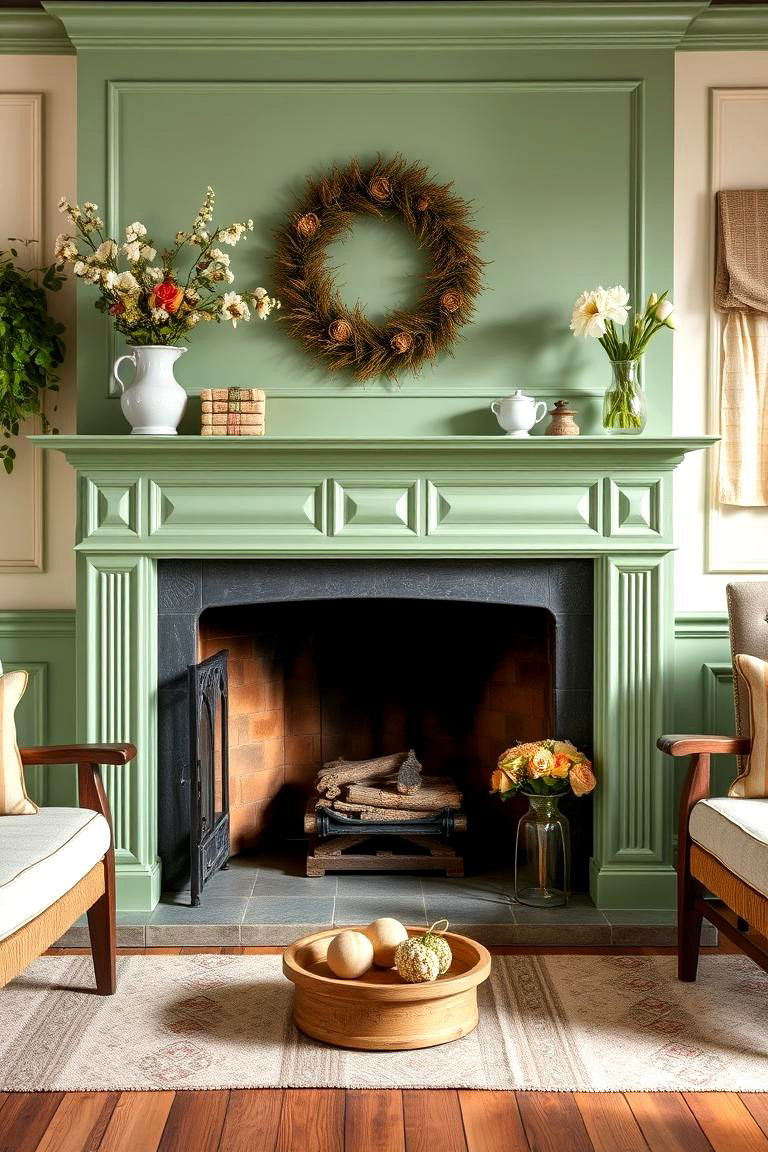 Vintage Green for a Classic Feel - 25 Fireplace Paint Ideas