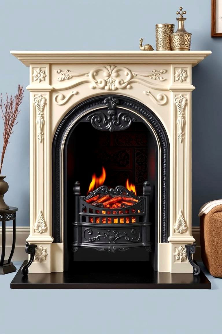 Vintage Inspired Cast Iron Fireplace - 25 Faux Fireplace Ideas