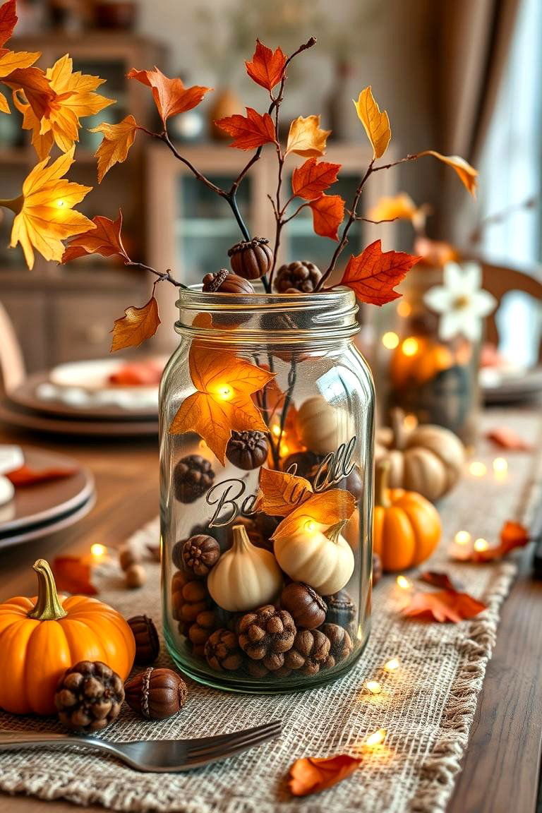 Vintage Inspired Glass Jar Centerpiece - 25 Thanksgiving Centerpiece Ideas