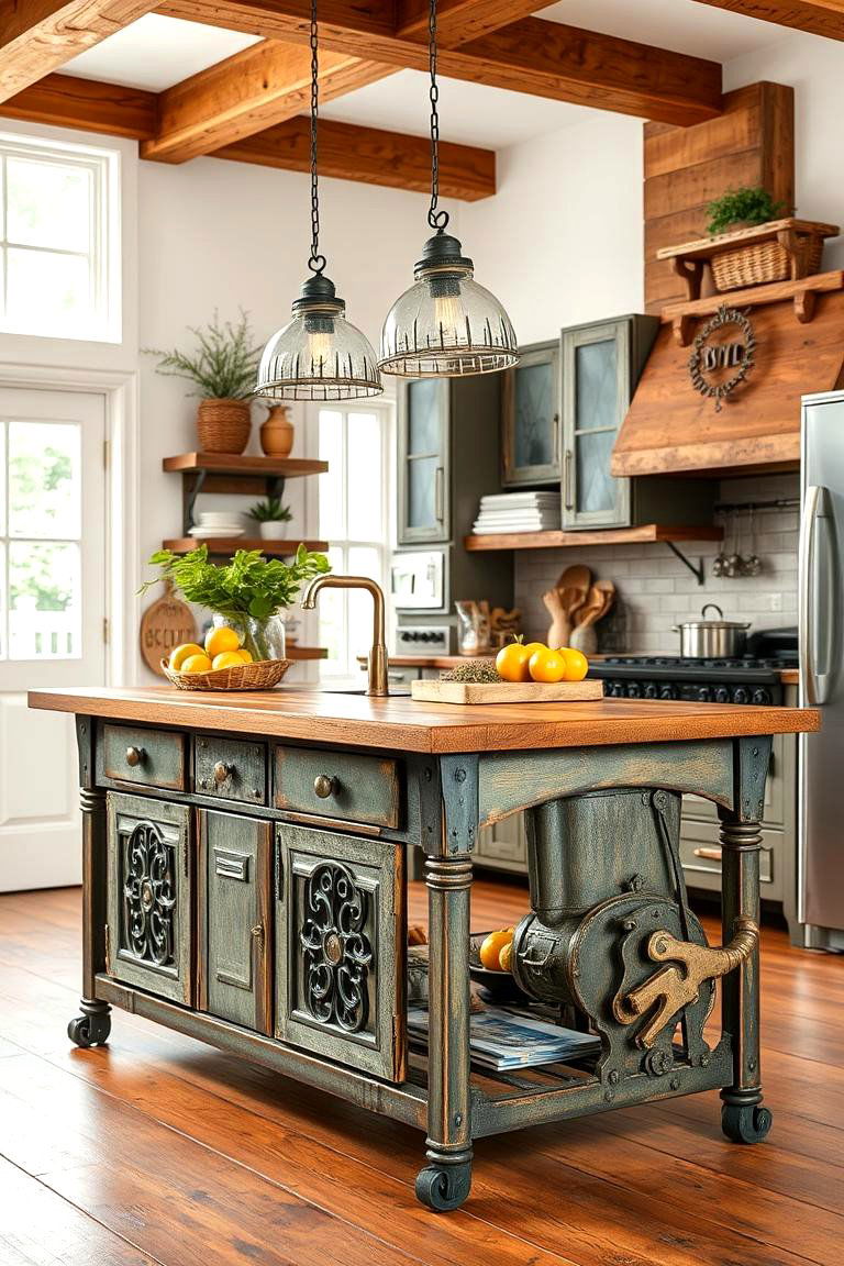 Vintage Inspired Metal Farmhouse Island - 25 Farmhouse Kitchen Island Ideas