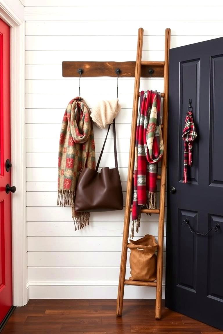 Vintage Ladder for Extra Storage - 25 Farmhouse Mudroom Ideas