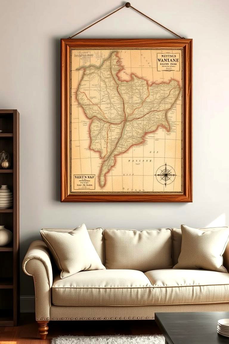 Vintage Map Wall Art - 25 Farmhouse Wall Decor Ideas