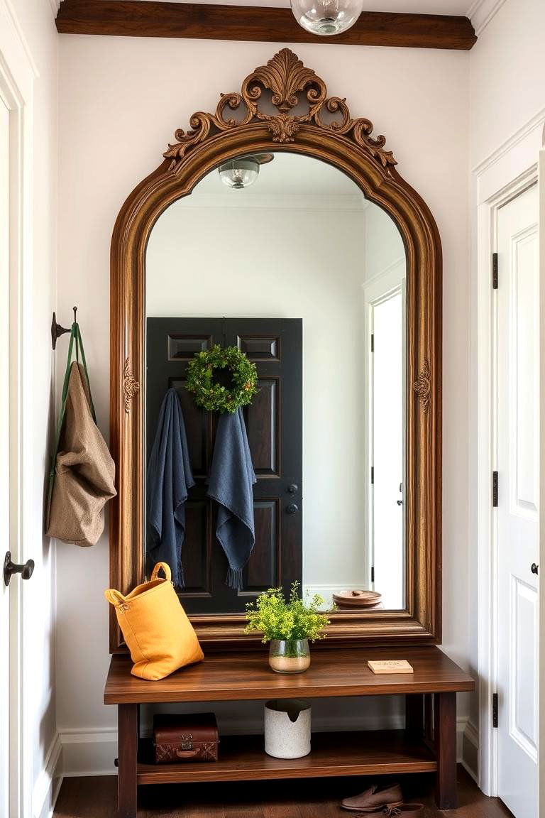 Vintage Mirror for a Timeless Touch - 25 Farmhouse Mudroom Ideas