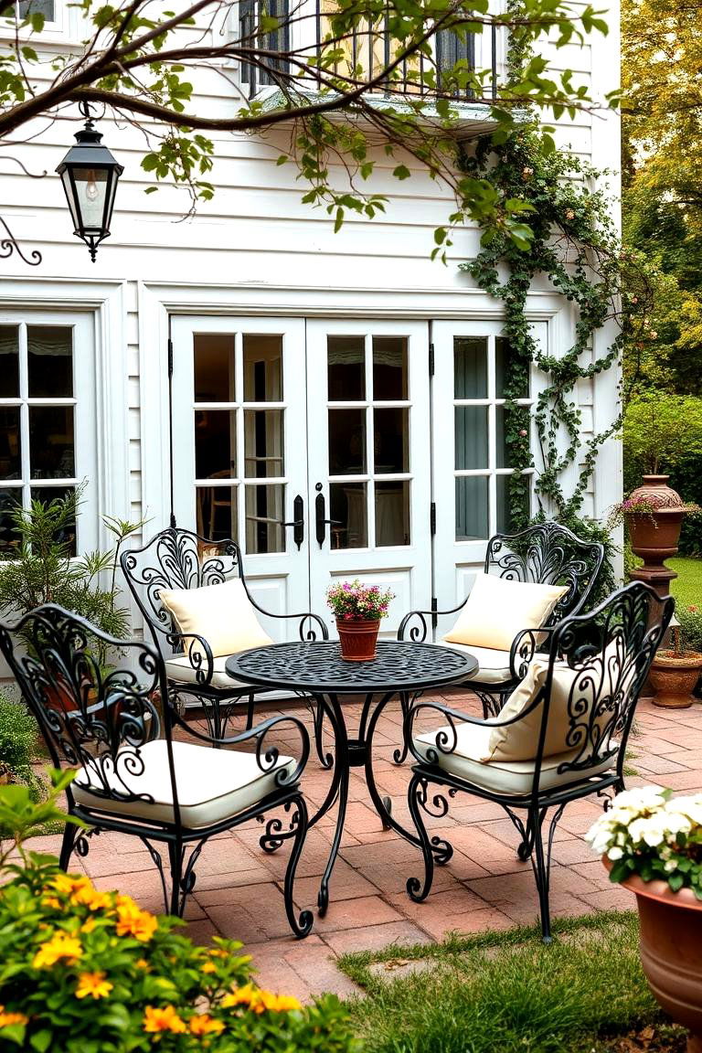 Vintage Patio with Wrought Iron Furniture - 25 Front Yard Patio Ideas