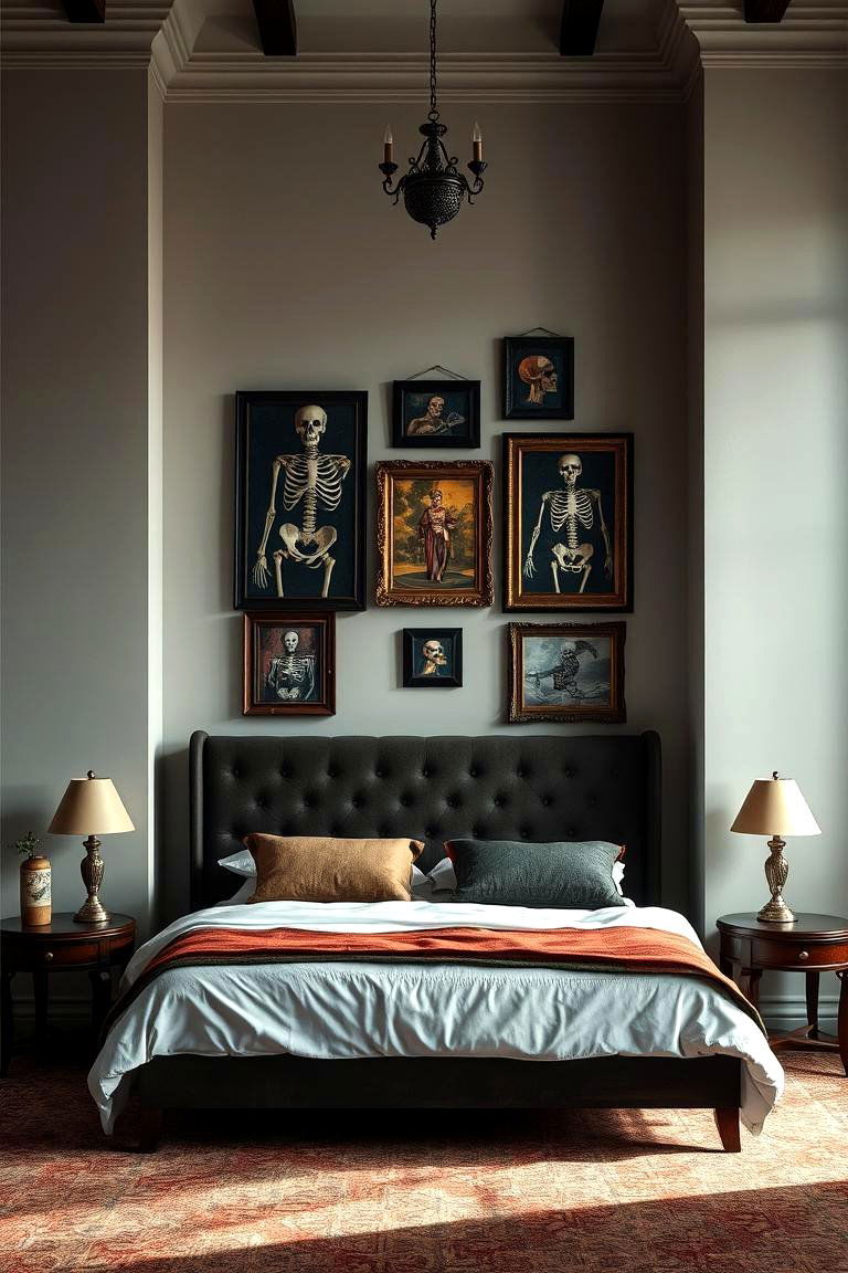 Vintage Skeleton Wall Art for an Eerie Effect - 25 Vampire Bedroom Ideas