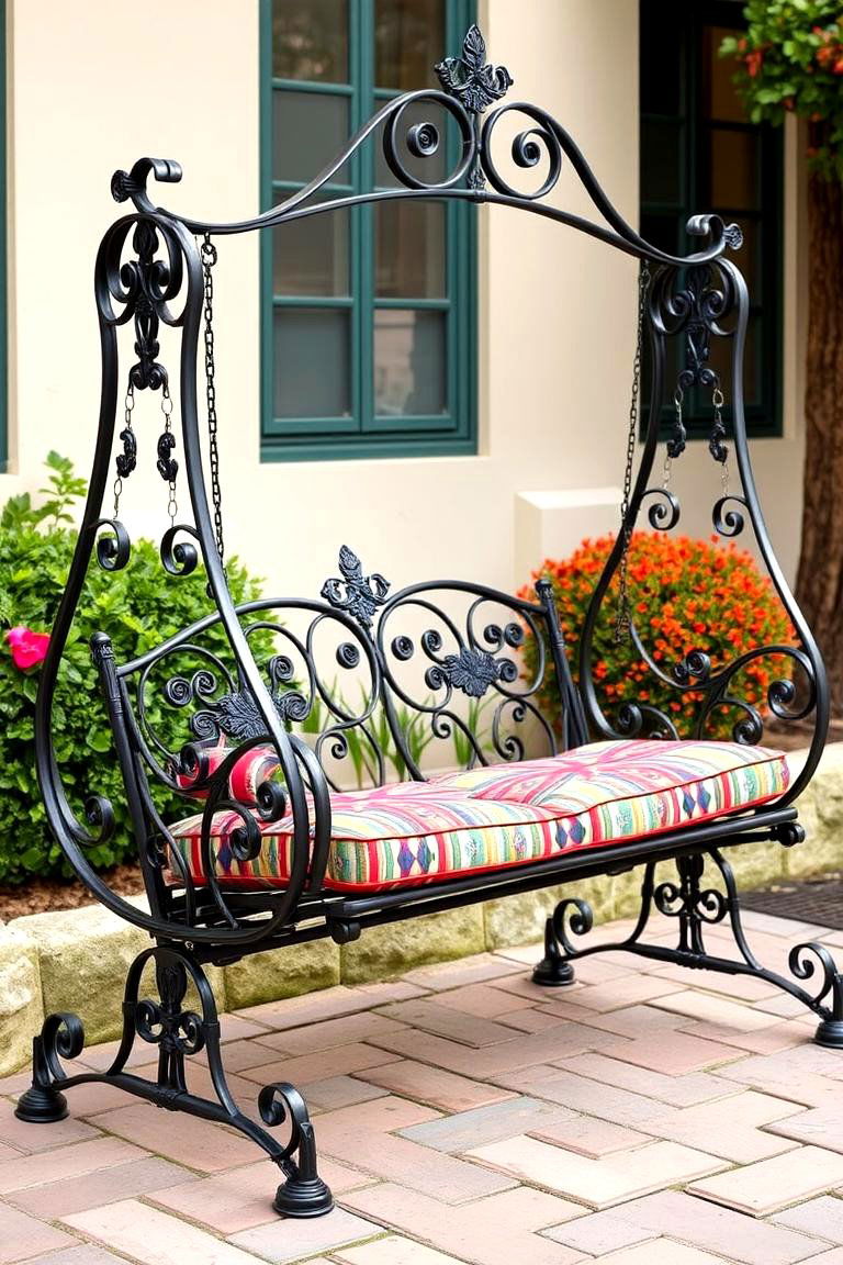 Vintage Swing with Wrought Iron Frame - 25 Front Porch Swing Ideas