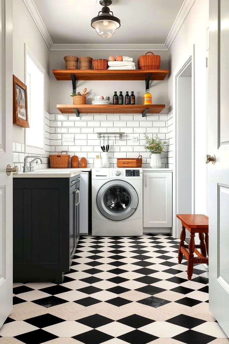 Vintage Tile Flooring for Charm - 25 Farmhouse Laundry Room Ideas