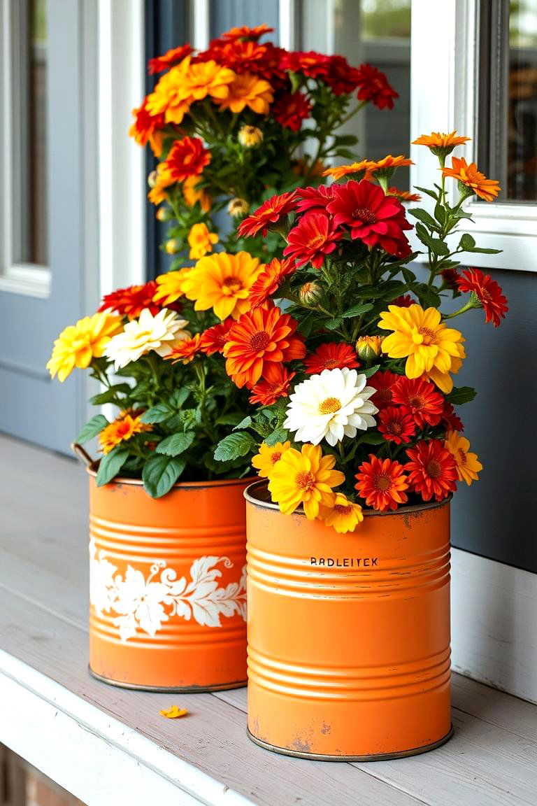 Vintage Tin Can Planters - 25 Fall Planter Ideas