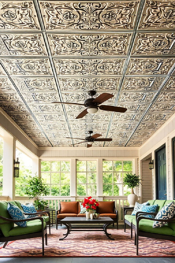 Vintage Tin Look with Vinyl for Unique Texture Vinyl Porch Ceiling Ideas