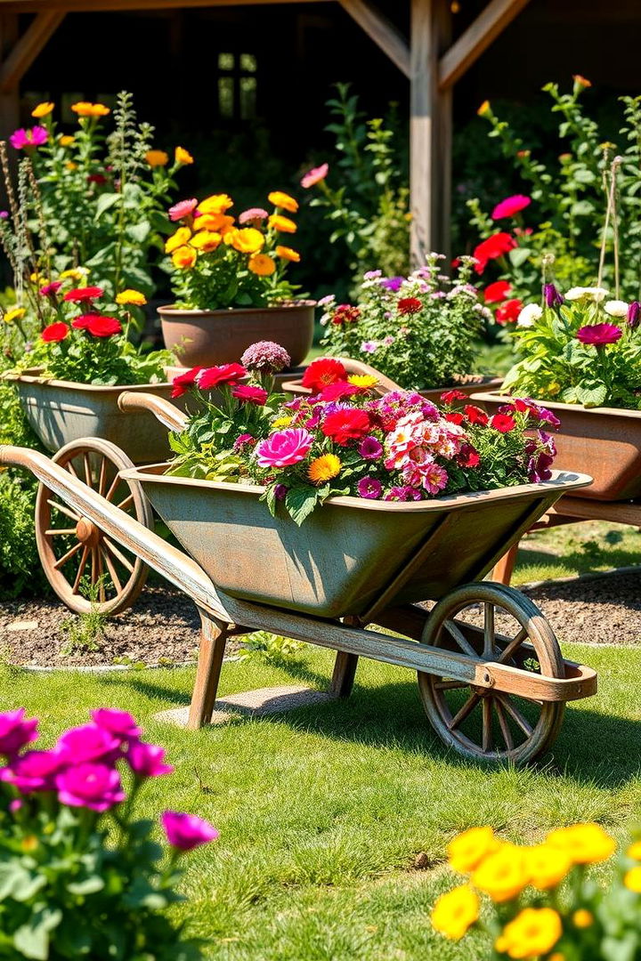 Vintage Wheelbarrows as Planters - 25 Vintage Garden Ideas