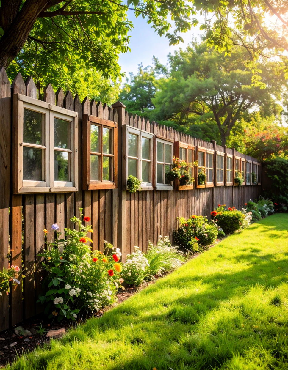 Vintage Window Frames Fence Art