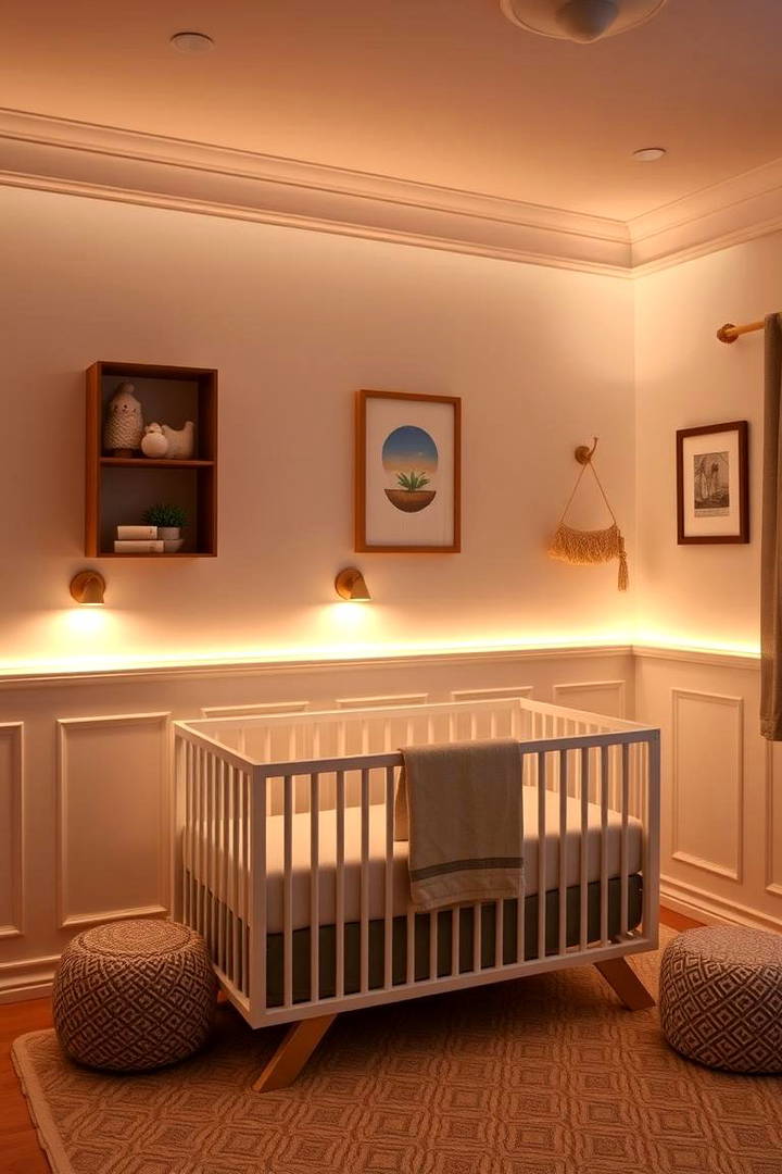 Wainscoting with Accent Lighting for a Cozy Glow - 25 Wainscoting Nursery Ideas