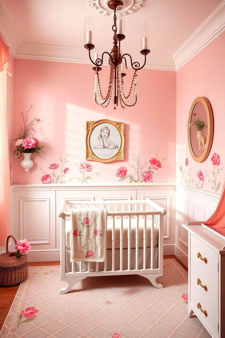 Wainscoting with Floral Accents for a Whimsical Touch - 25 Wainscoting Nursery Ideas