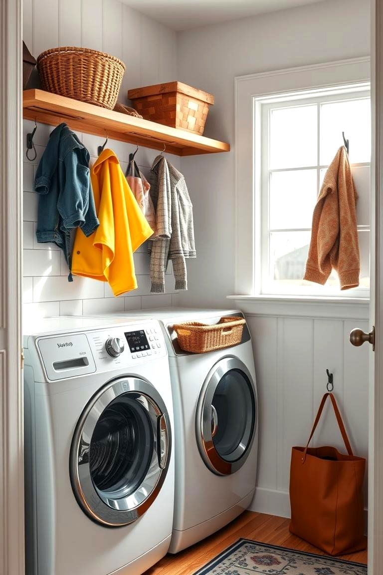 Wall Hooks for Quick Access - 25 Farmhouse Laundry Room Ideas