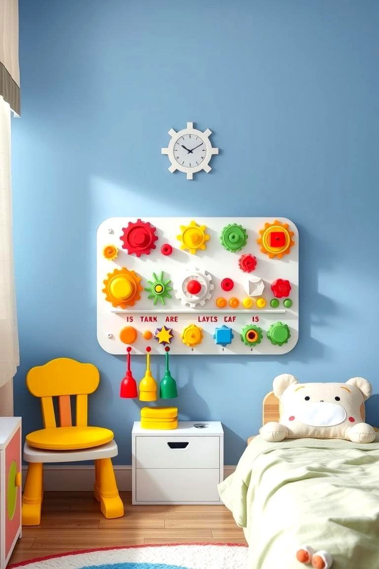 Wall Mounted Activity Center for Space Saving Fun - 25 Toddler Room Ideas