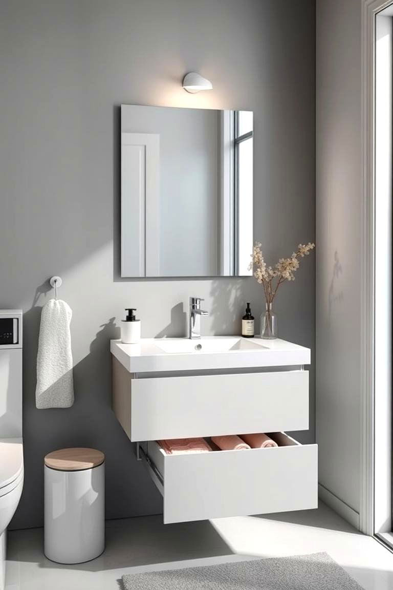 Wall Mounted Floating Vanity with Drawers - 25 Makeup Vanity Ideas