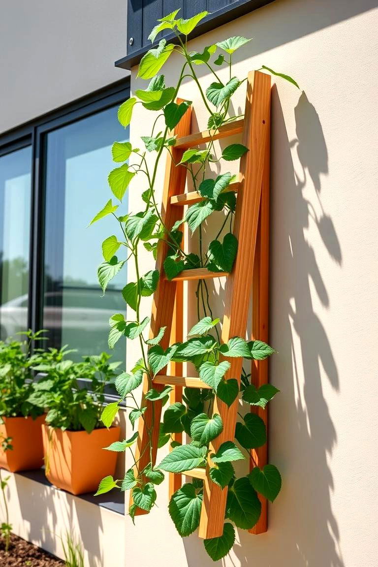 Wall Mounted Ladder Trellis - 25 Cucumber Trellis Ideas