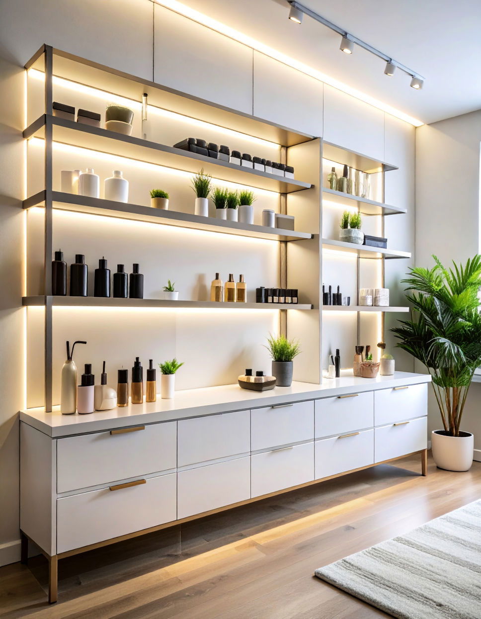 Wall Mounted Shelving with Integrated Lighting