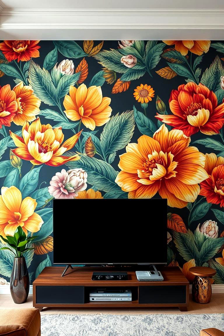 Wallpaper with Bold Patterns for Dramatic Flair - 25 Tv Accent Wall Ideas