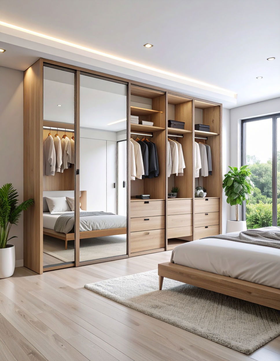 Wardrobe with Sliding Mirrors for Space Efficiency