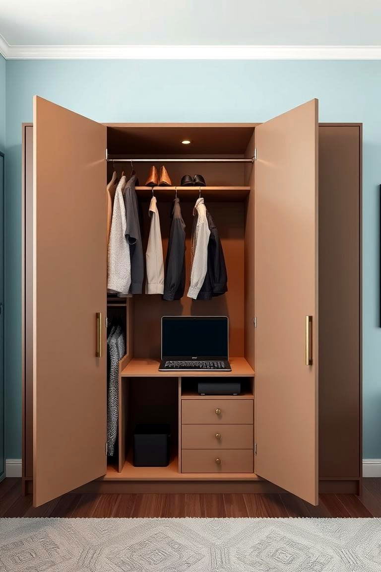 Wardrobe with a Built In Desk and Storage Niche - 25 Built-in Wardrobe Ideas Around a Bed