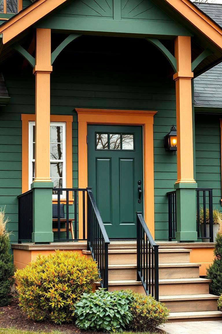 Warm Forest Green with Black Railings - 25 Green House Exterior With Black Trim