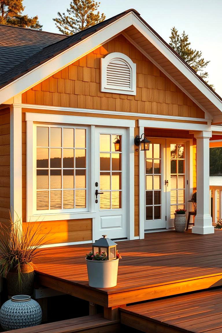 Warm Gold for Inviting Radiance - 25 Lake House Exterior Colors Ideas