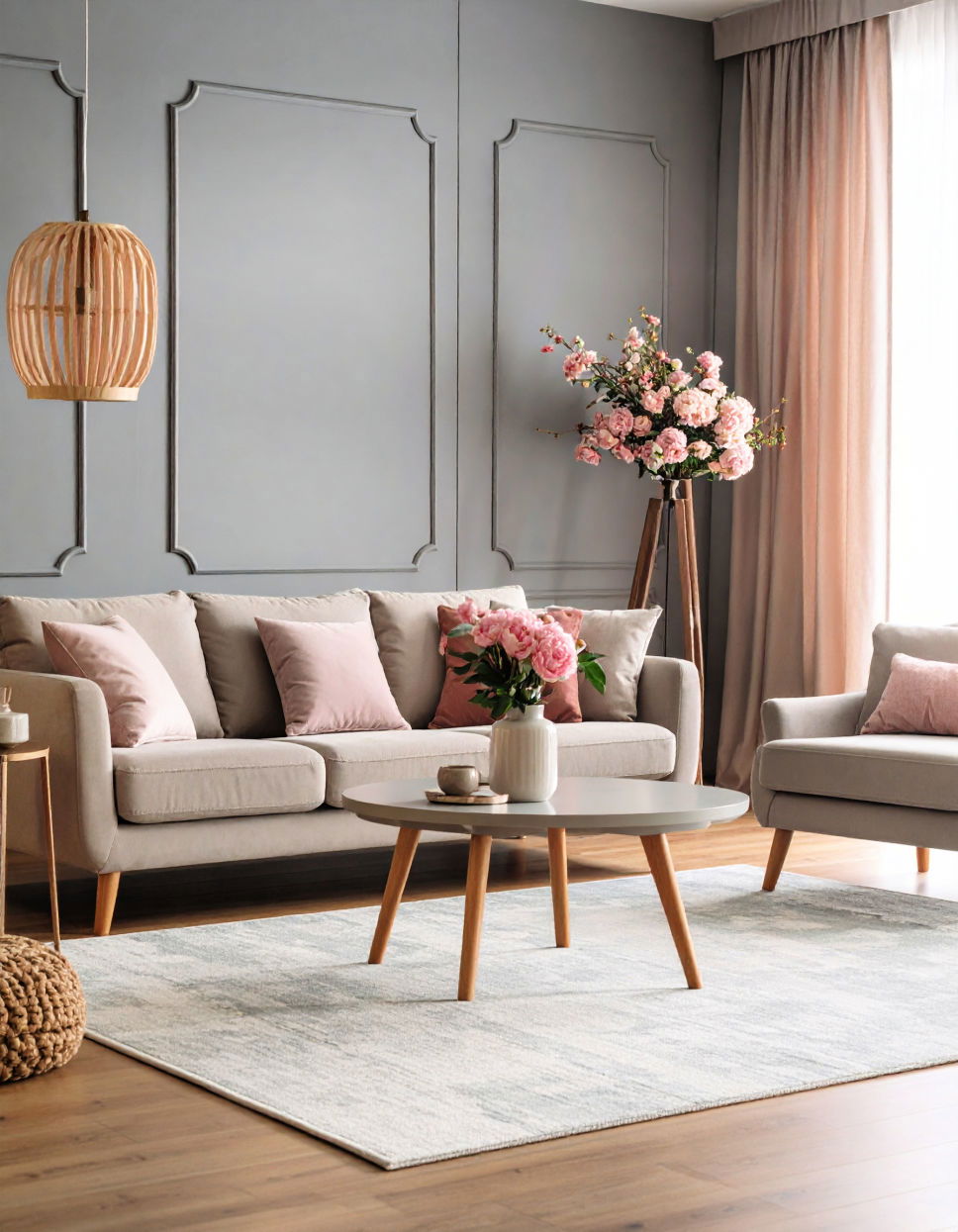 Warm Grey and Muted Rose for Subtle Elegance Two Colour Combination for Living Room