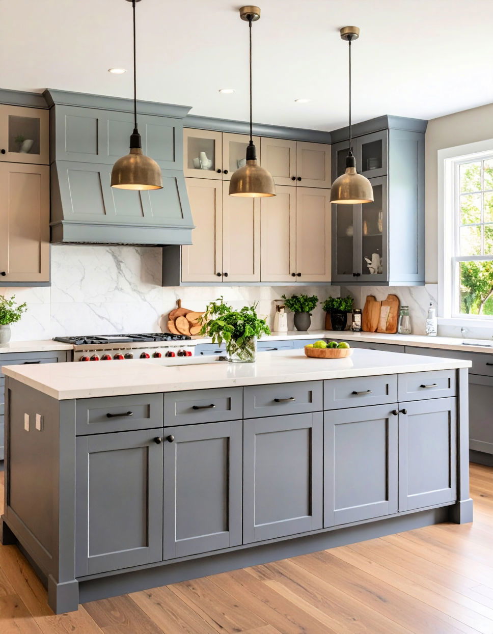 Warm Grey and Soft Beige Two Tone Kitchen Cabinet Ideas
