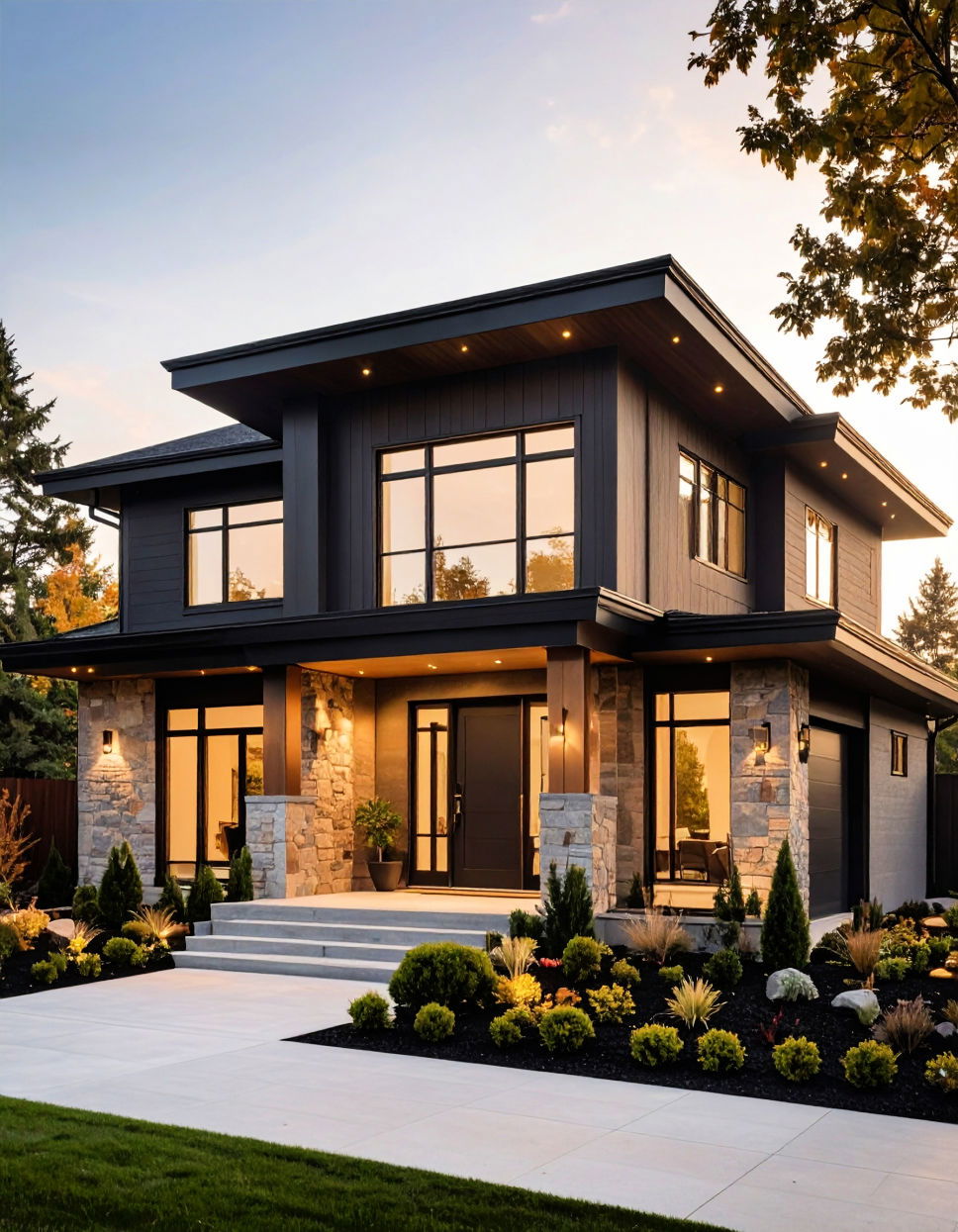 Warm It Up with Gold or Brass Accents Exterior Home with a Black Roof Ideas