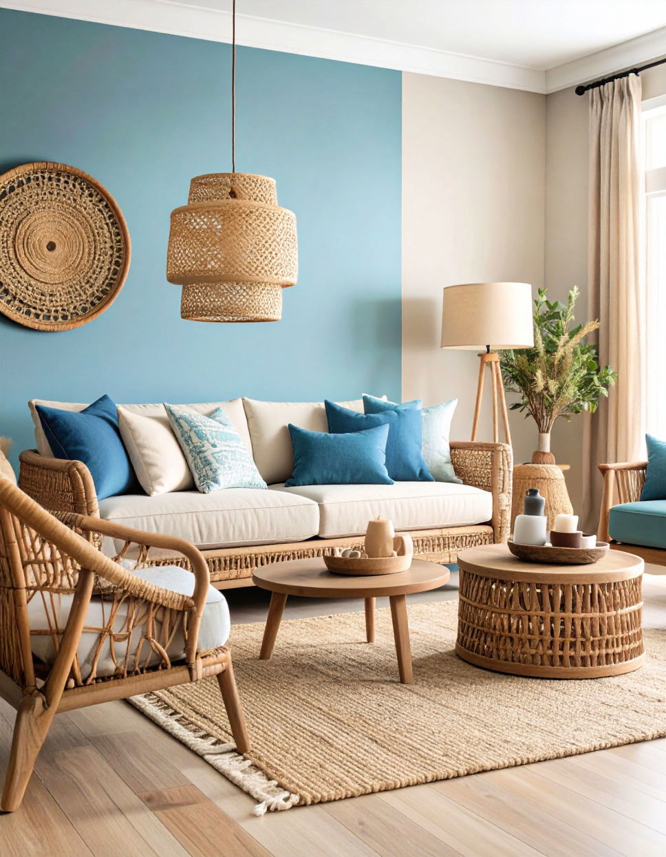 Warm Sand and Blue for a Relaxing Coastal Vibe Two Tone Wall Paint Ideas