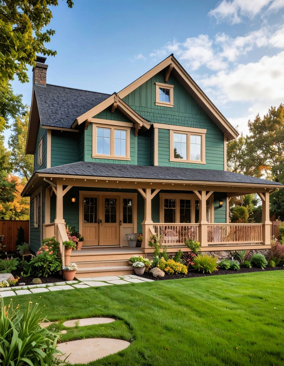 Warm Tan Trim for a Cozy Inviting Look Exterior House Color Schemes With Sage Green Siding