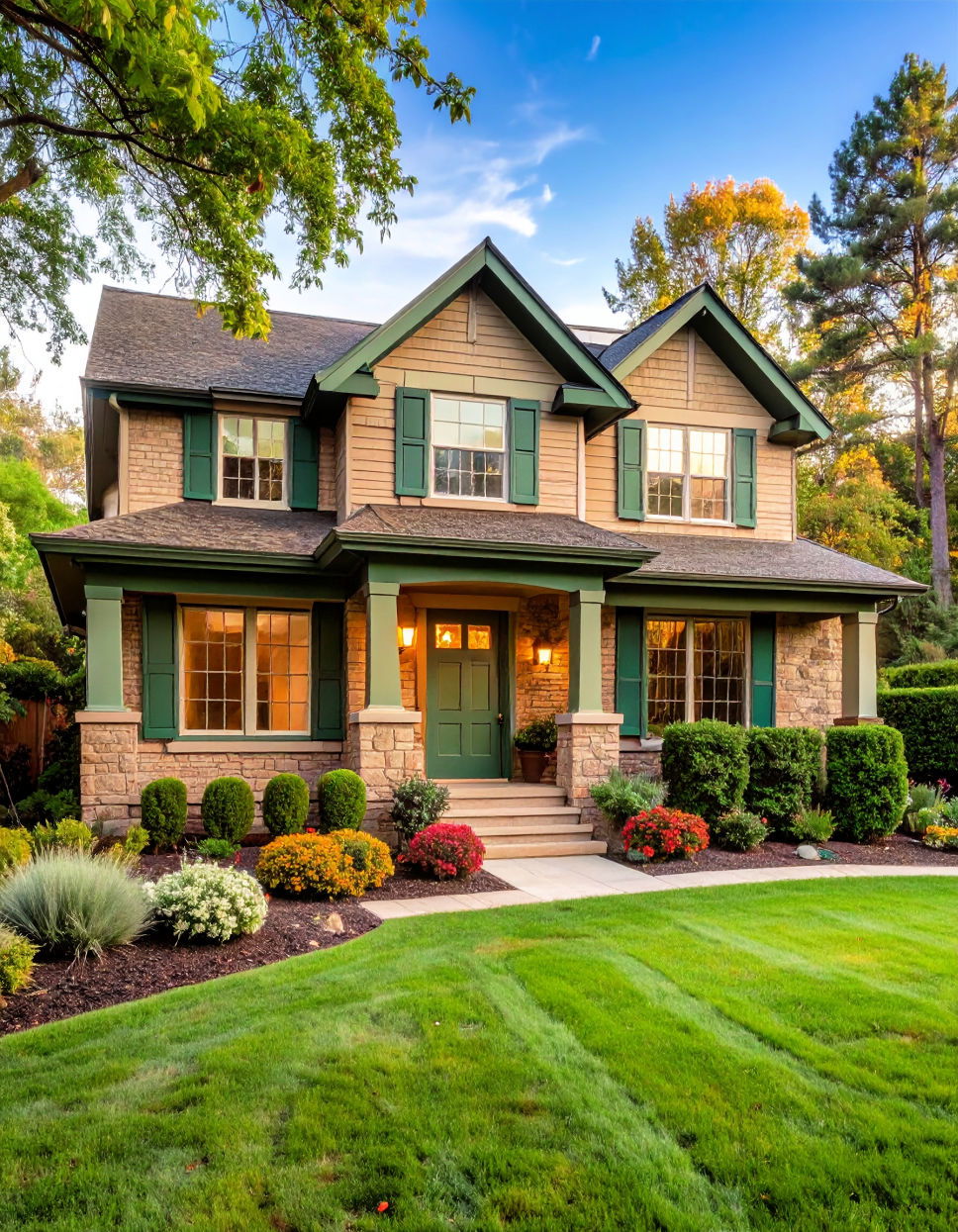 Warm Taupe Brick with Deep Green